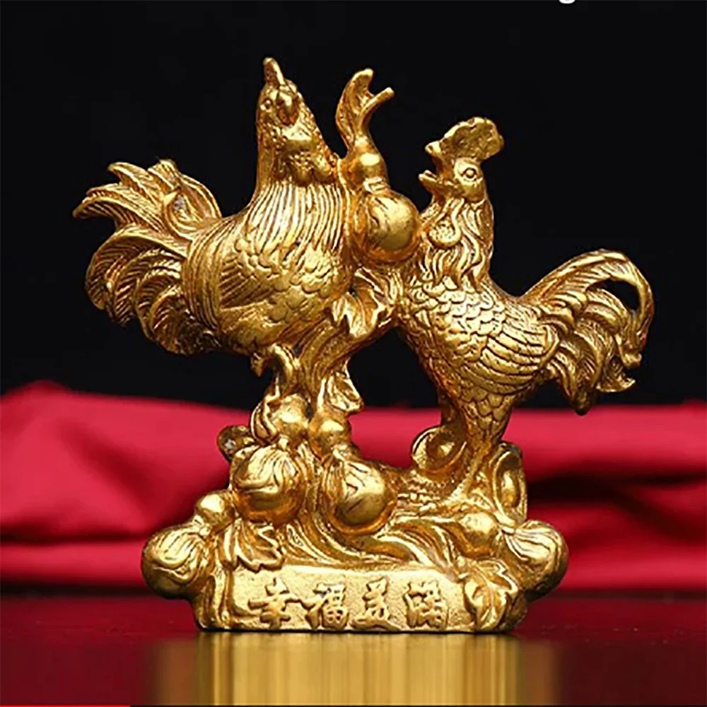 Pure Copper Rooster Statue, Fengshui Crafts Home Office Decor, Zhaocai Zodiac Small Animal Chicken Ornament Sculpture Decoration