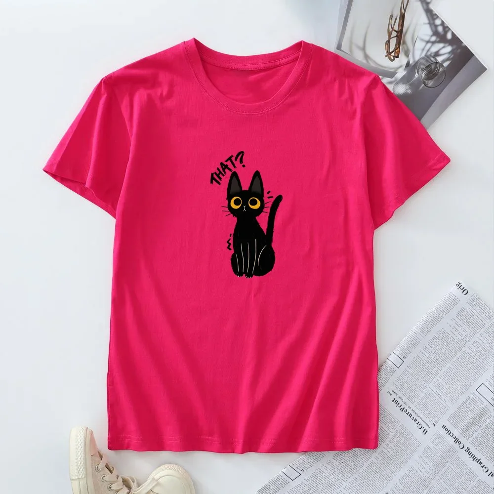 Summer Women Tees 100% Cotton Oversize T-shirt Short Sleeve Tops Woman Clothes Cat Graphic T Shirts Female Tshirt