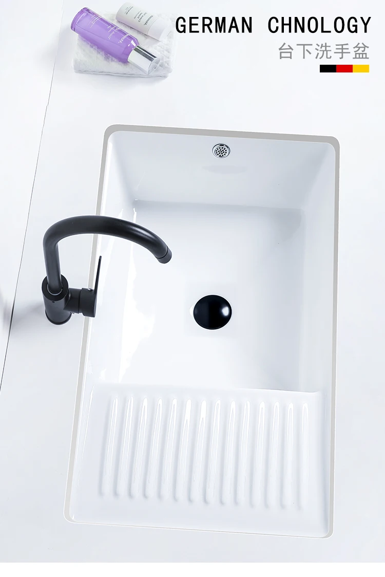 

Undercounter basin Sink Ceramic laundry basin Hand washing single basin with washboard Laundry table Deepened sink Balcony