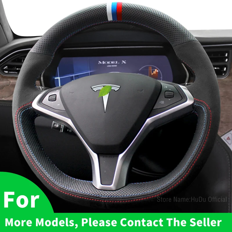 

Car Steering Wheel Cover Hand-Stitched Black Alcantara leather Suede Car Steering Wheel Covers For Tesla Model S/X/Y 2016-2020