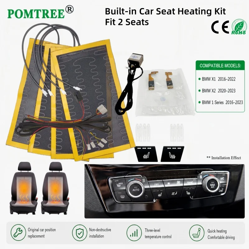 DC 12V Built-in Car Seat Heating System Kit Fit For BMW X1 X2,108W Alloy Wire Heating Pads Dedicated Switch Kit,Fit 2 Seats