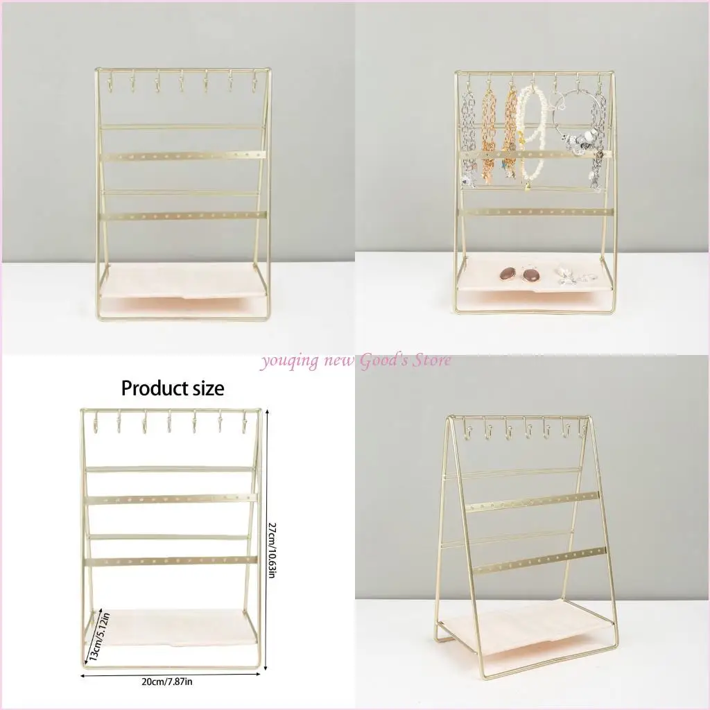 

57QA Экономия места, 6-ярусный стенд для сережек и браслетов, железный настольный органайзер с золотой отделкой для дома или