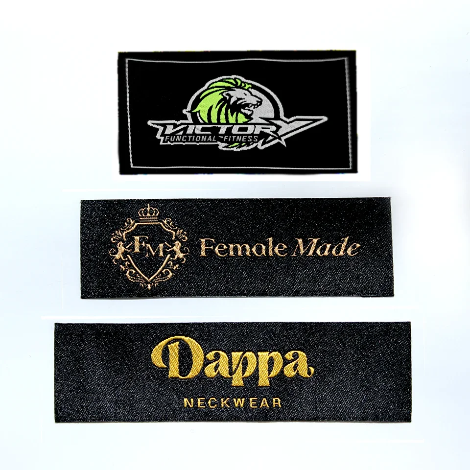 Custom 3D LOGO End Fold Woven Label Sewing on Clothing Center Folded Fabric Tags Iron on Garment Embroidery Damask Label