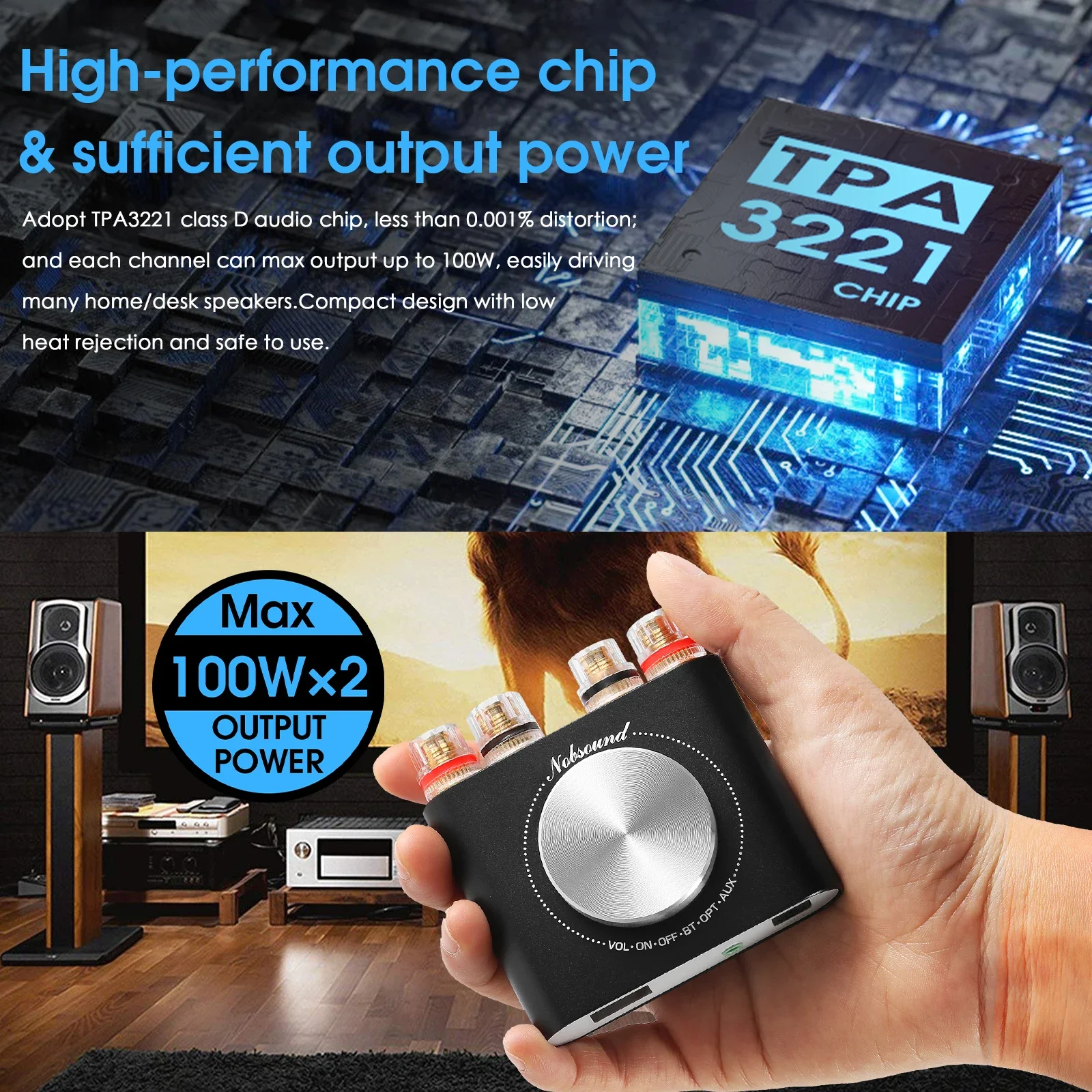 Douk Audio Q10 Mini Digital AUX/Optical Amplifier Bluetooth 5.0 Receiver HiFi Class D Power Amp for Home Speaker