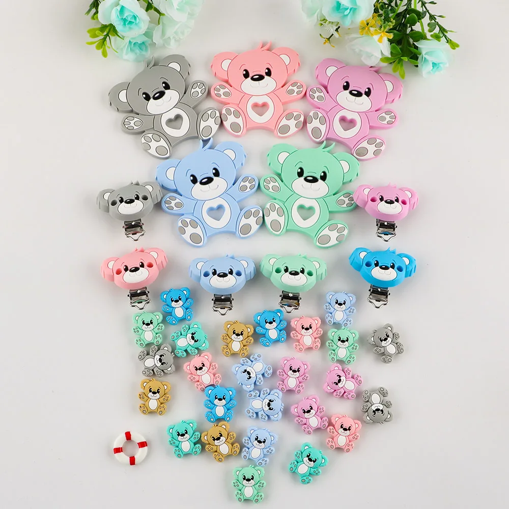 Sunrony Cartoon Animal Silicone Beads Teether Clips For Jewelry Making Baby Toys DIY Pacifier Chain Necklace Jewelry Accessories