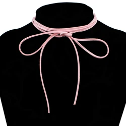 Punk Goth Pink White Velvet Big Bowknot Pendant Chokers Necklace for Women 145cm Bowknot Adjustable Chain Christmas Jewelry