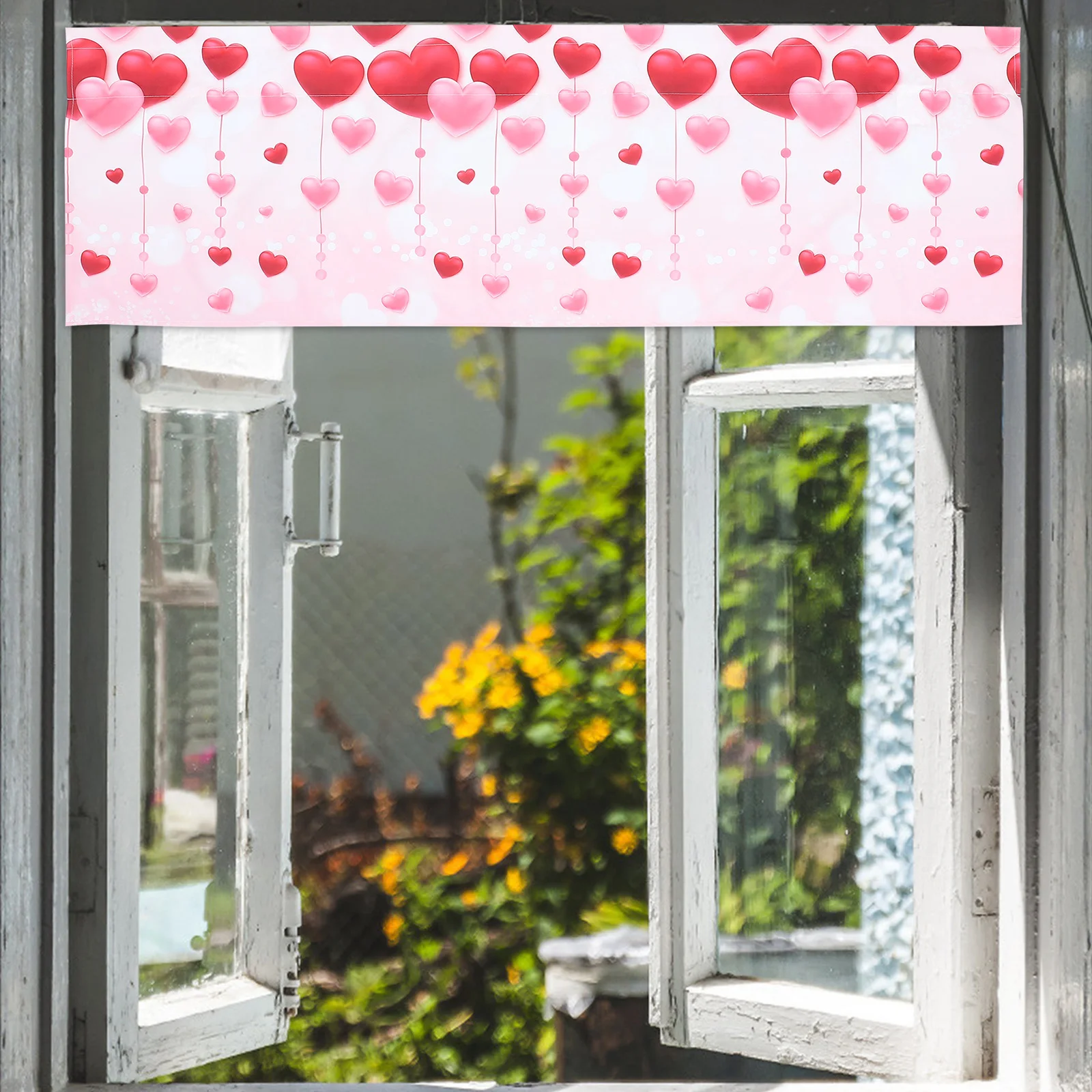 

1Pcs Kitchen Heart Prints Curtain Short Curtain Easy Install Decorative Kitchen Window Drapes Romantic Valentine's Day Home