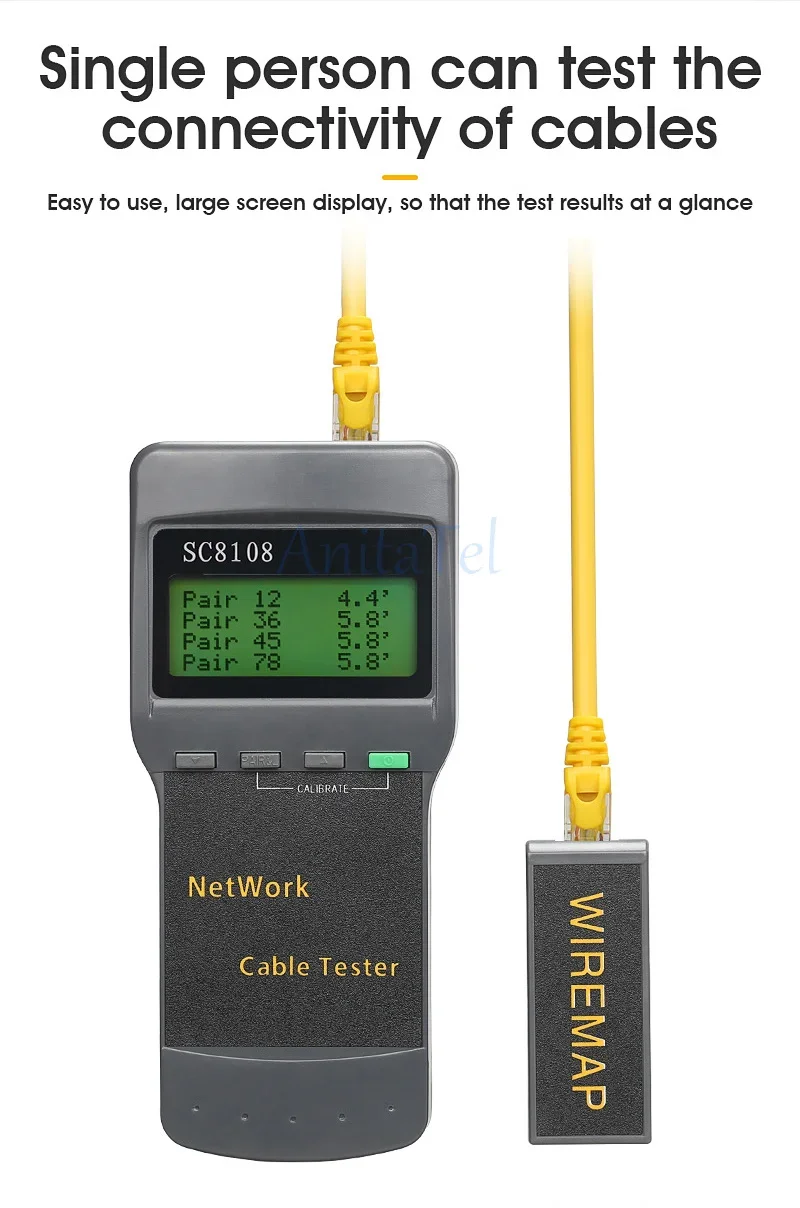 

SC8108 Portable Network Tester LCD Digital PC Data Network phone LAN Length Cable Tester Multifunction Wireless CAT5e RJ45 Meter