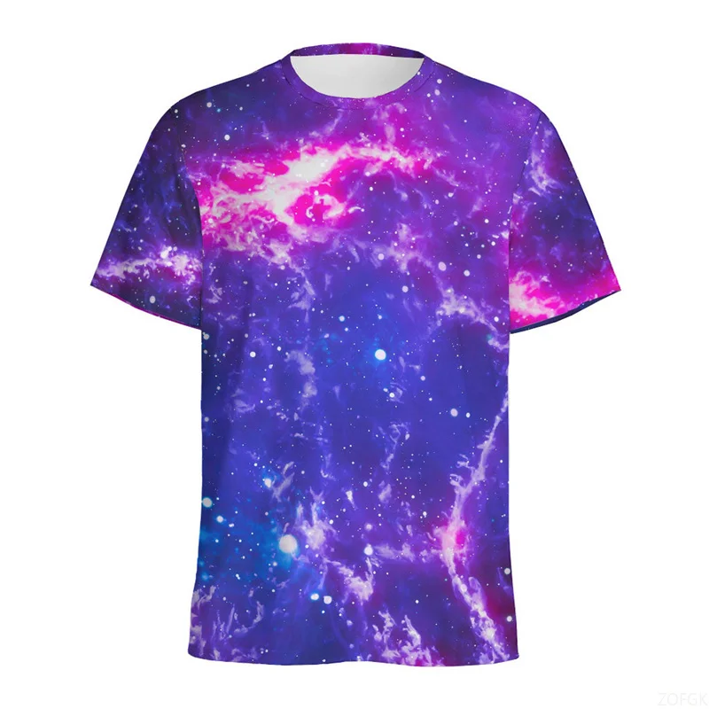 

Colorful Galaxy Space Pattern T Shirt Men's Summer Round Neck Short Sleeve 3d Printed Starry Sky Tees Tops Street Loose T-Shirt