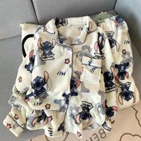New Stitch-themed Plush Fluffy Sleepwear Pajamas Women's Autumn and Winter Flannel Thickened and Velvet Home Casual 2 Pcs Set