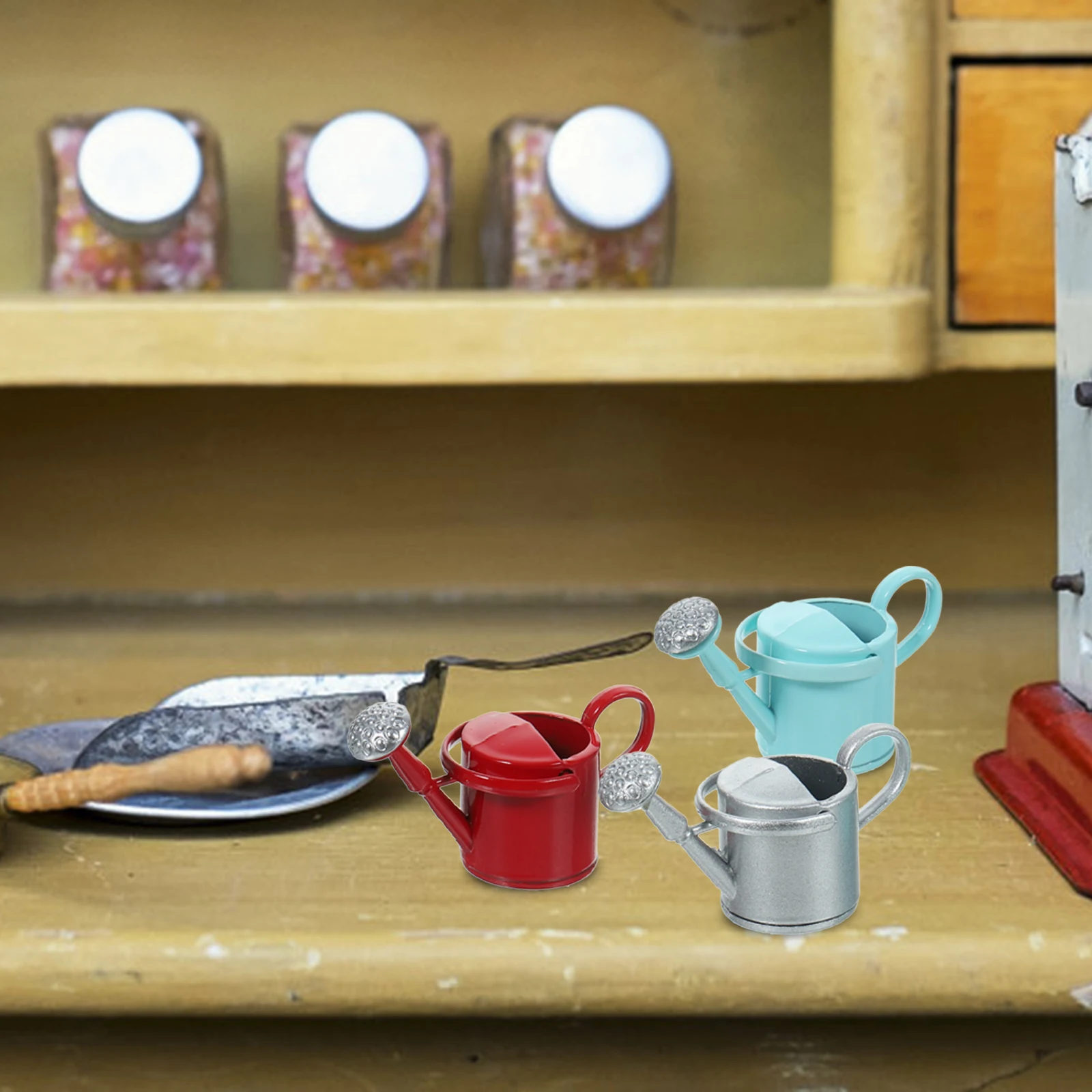 

3Pcs Mini Garden Watering Kettle Dollhouse Accessories Iron Watering Can Decorative Miniature Pots