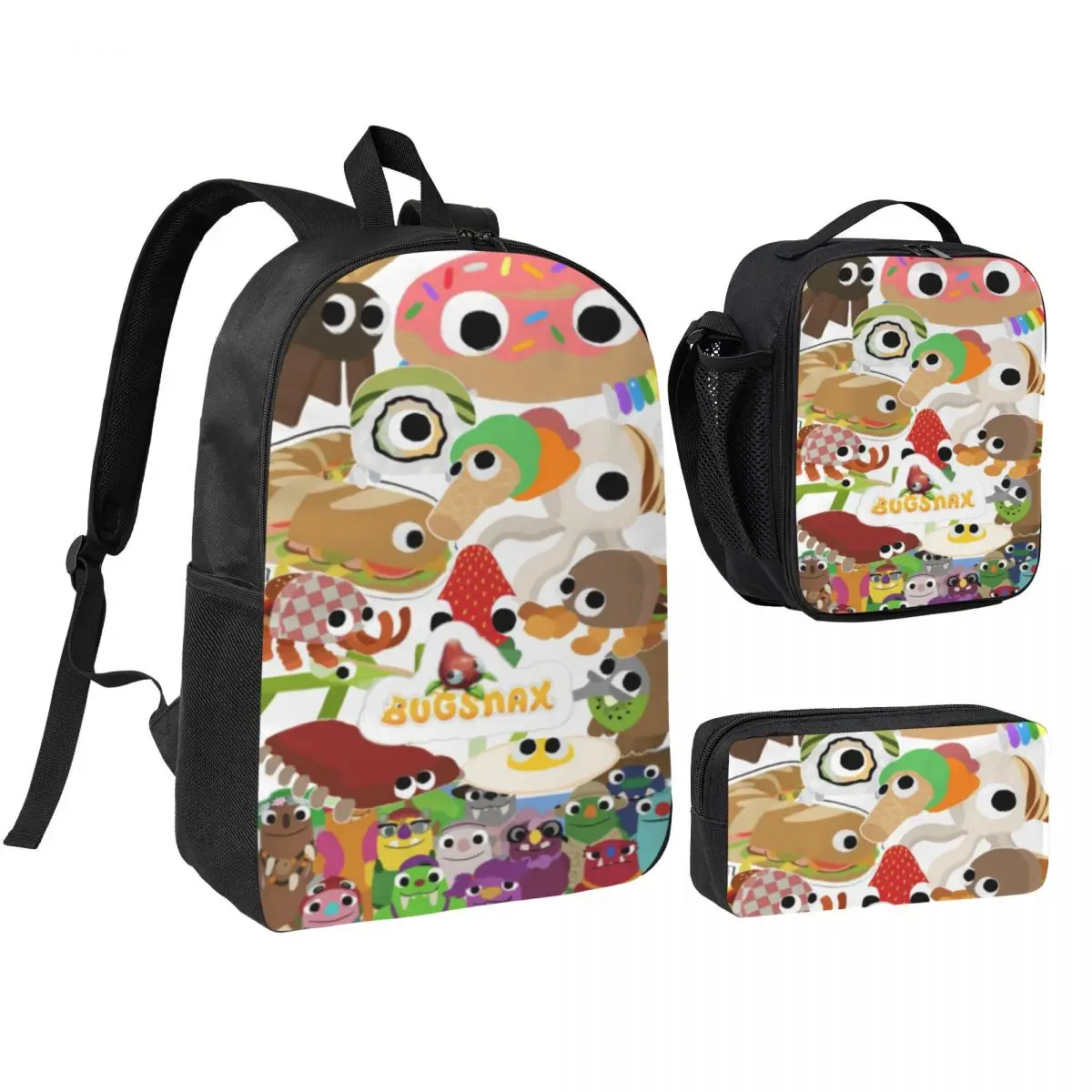 Bugsnax Backpack Lunch Box Pencil Boxes for Boys Girls Backpacks Kawaii School bag Bookbag Set