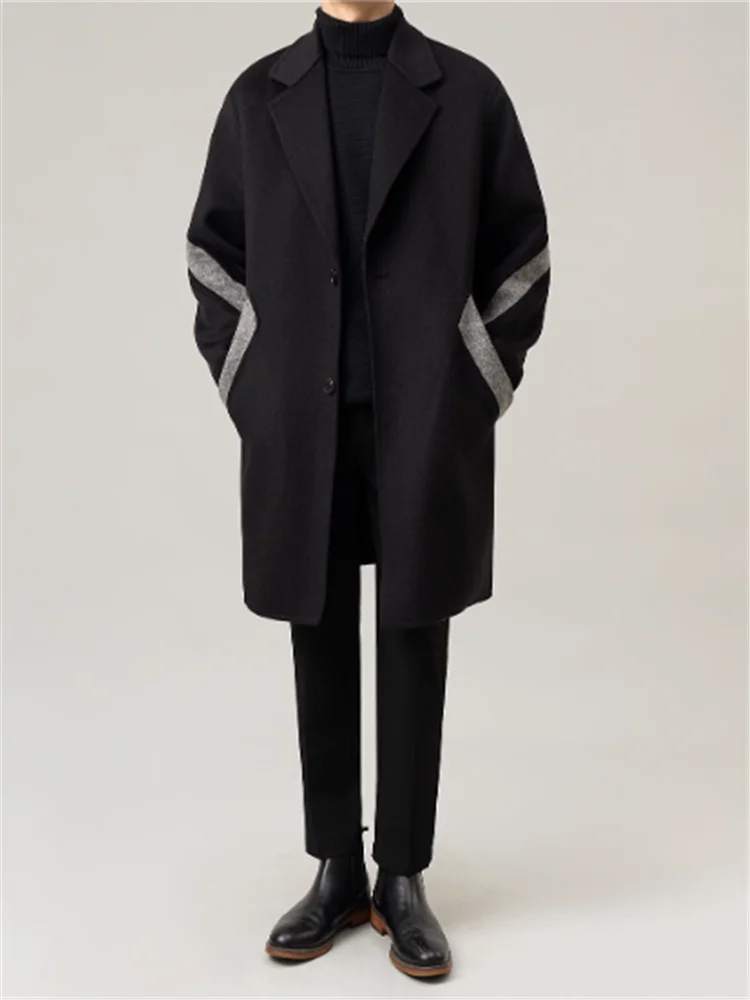 

2025 Winter New Style Wool Color-Contrast Patchwork Tweed Blazer Coat Double-sided Coat Men's Mid-Length Style