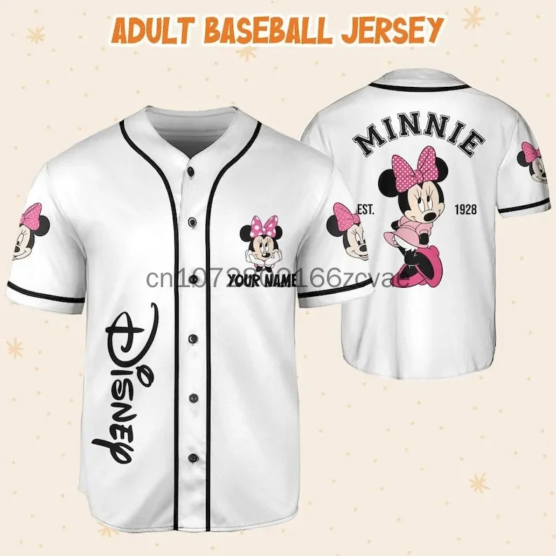 Custom Name Disney Minnie Baseball Jersey Streetwear Fashion Summer Men's And Women's Short Sleeved Baseball shirt