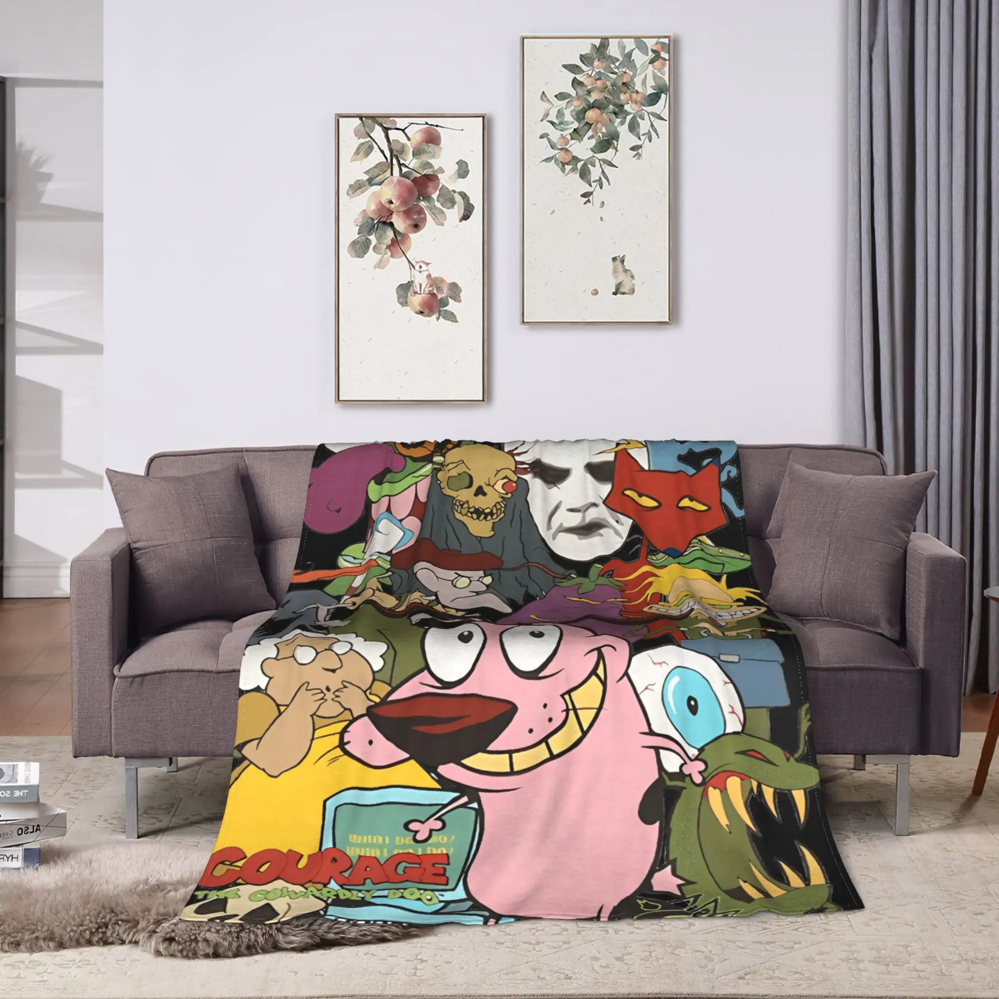 Courage Cowardlys Dog Blanket Quality Super Soft  Throw Blanket Winter Boy Girl Couch Chair Funny Bedspread