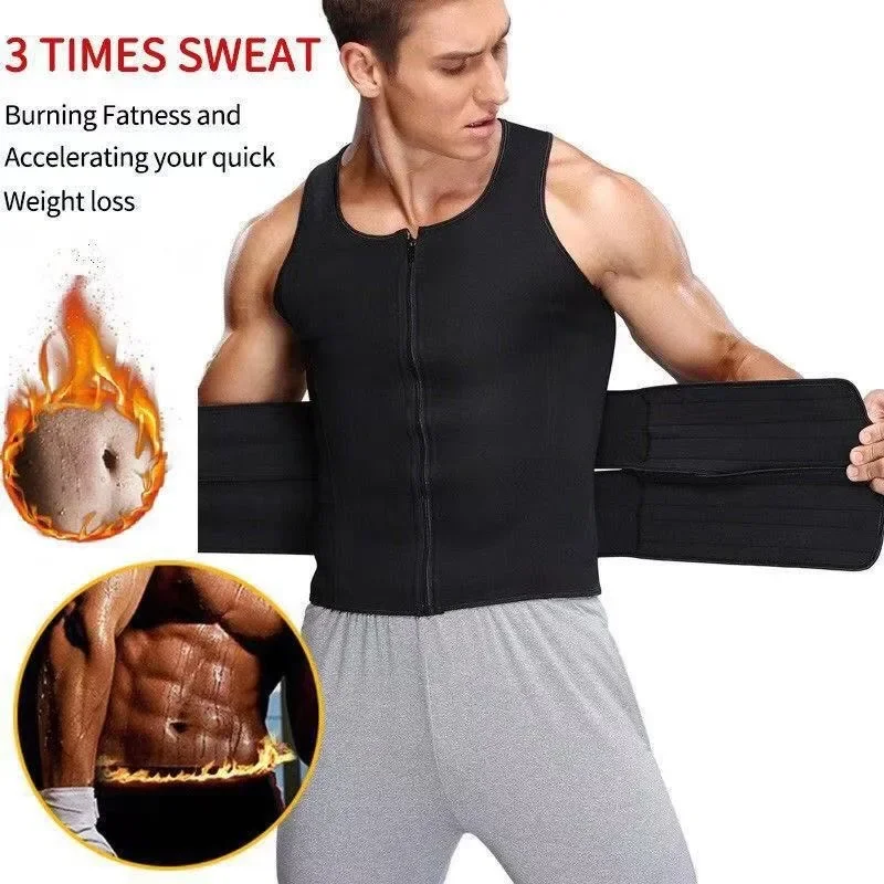 Men\'s Body Shaper Waist Trainer Sauna Vest Double Belt Sweat Shirt Corset Top Abdomen Slimming Shapewear Fat Burn Fitness Suits