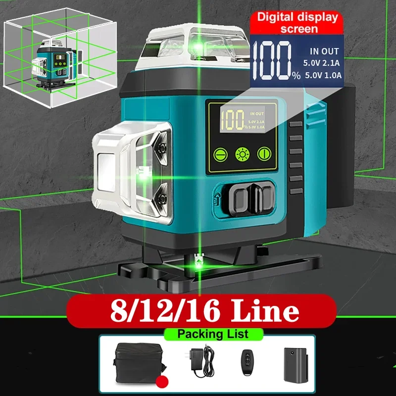 

High-Precision 8/12/16-Line Laser Level 4D Infrared Automatic Leveling Tool LED Digital Horizontal Vertical Cross Line Laser