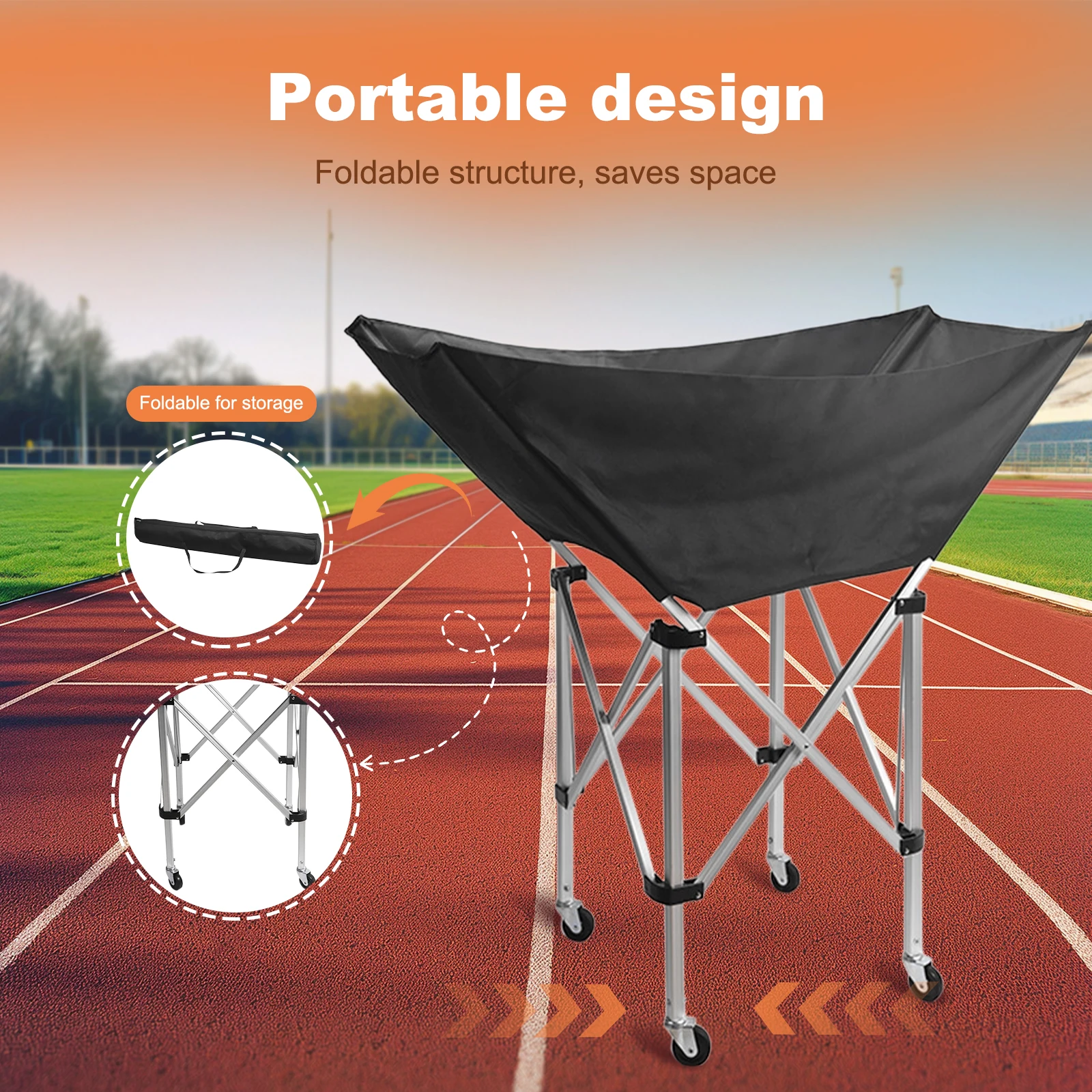 Carro plegable para pelotas de hamaca, carrito de voleibol con ruedas, carrito de almacenamiento de pelotas rodante para voleibol y baloncesto