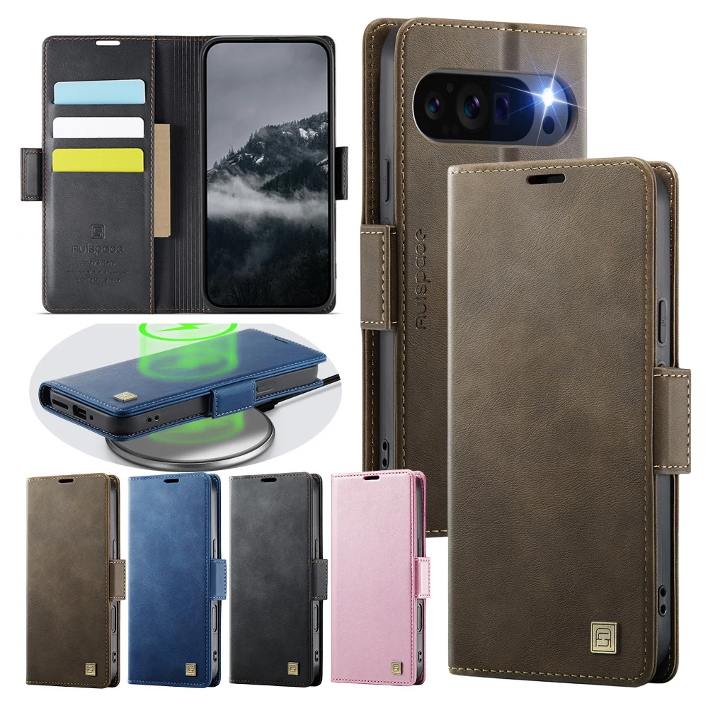 Capa de telefone magnética comercial para google pixel 10 9 8 a pro xl carteira suporte de couro bolso para cartão de dinheiro capa de carregamento sem fio