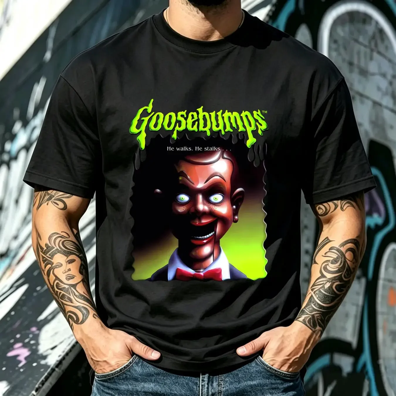 washed T Shirt NWT Mens Goosebumps Slappy Dummy RL Stine Halloween Size M long or short sleeves vintage Washed Slightly