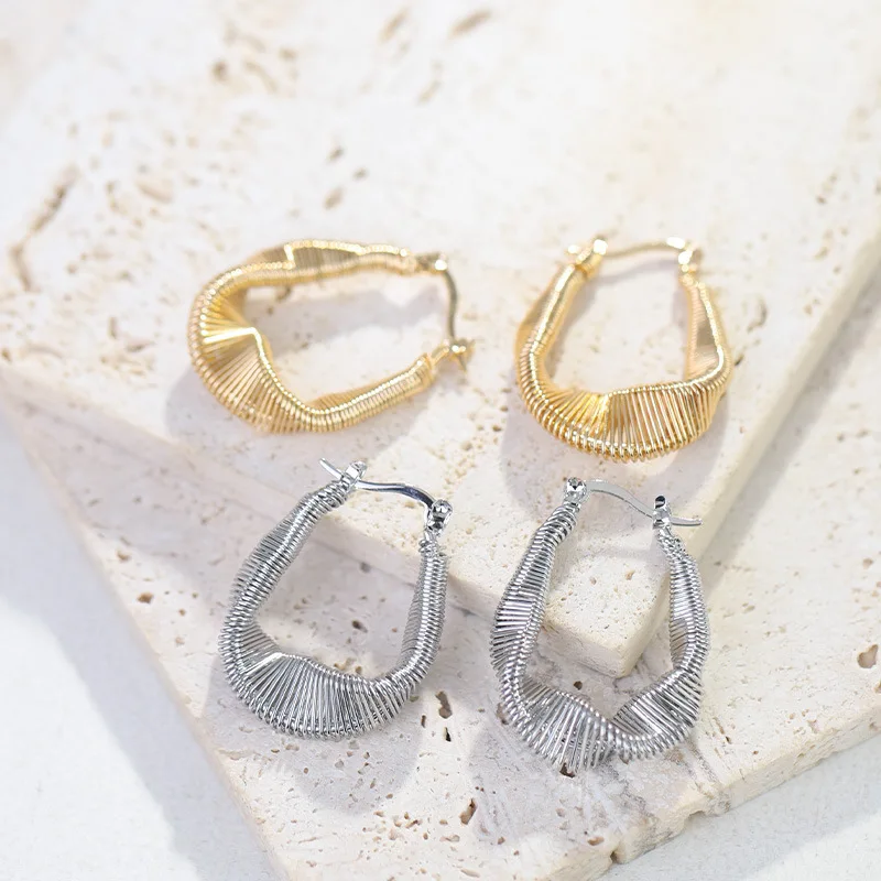 Contort Coil Line Design Exaggerated Earrings  Minimalist Thick Glossy For Women Fashion Gold/ Silver Color Ear Jewelry