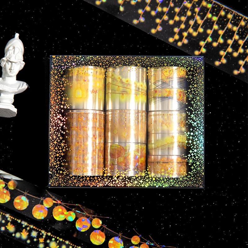 Mr. Paper, 10 Rolls/box, Star Light Ribbon Theme Sticker Tape, Decorative Scrapbook, Photo Album, Diary, Phone Case Sticker