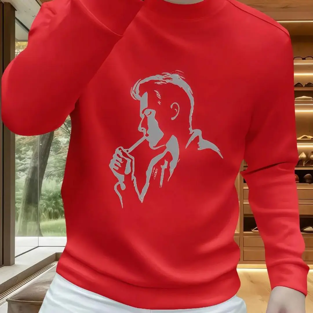 Faionable البلوزات المطبوعة الرجال عارضة طويلة Sve العلوية جولة Ne تنوعا فضفاضة تناسب أعلى العصرية الخريف الشتاء جديد...