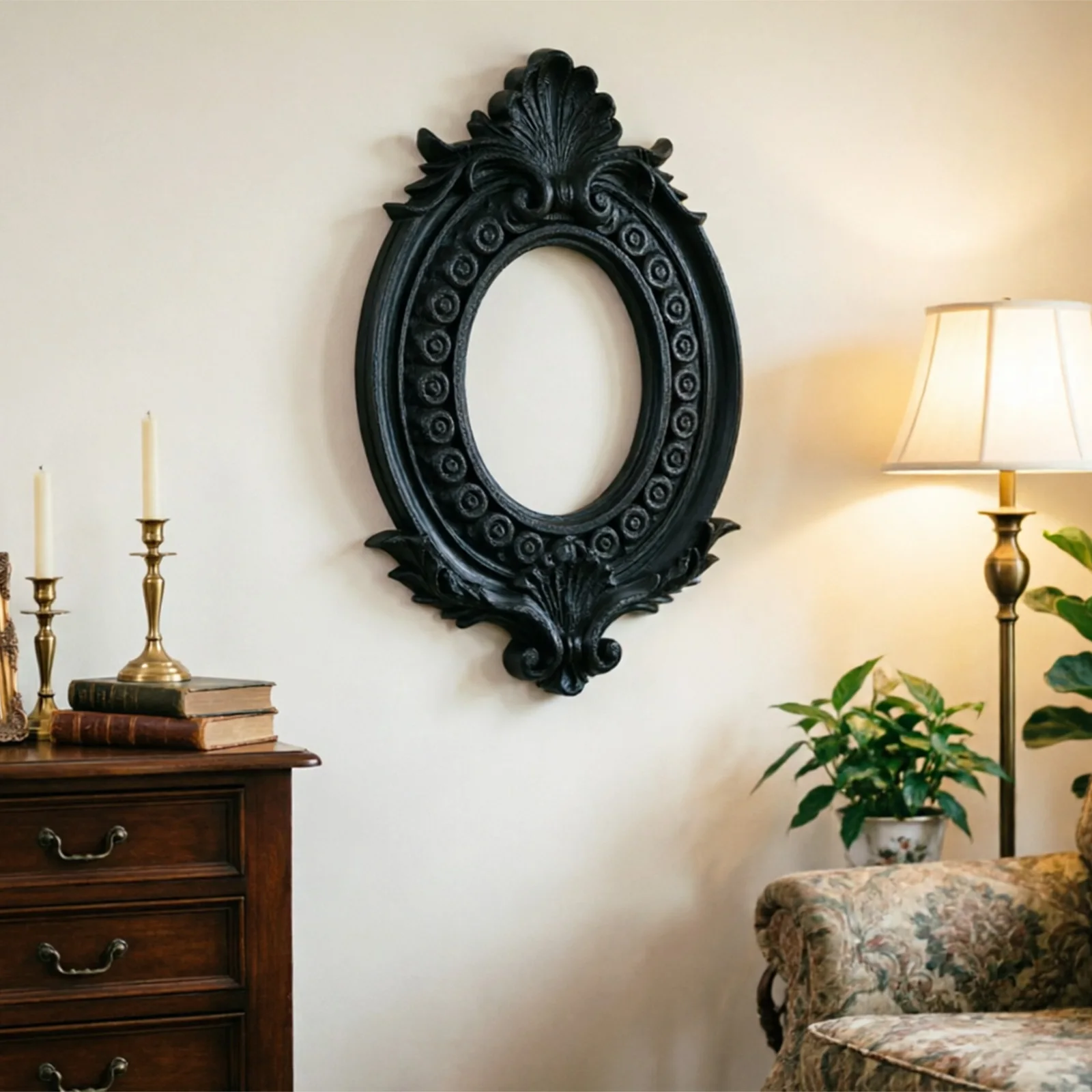 Cross‑border Vintage Green Carved Empty Frame Wall Hanging European Baroque Relief Ornate Hollow Wall Decor Frame