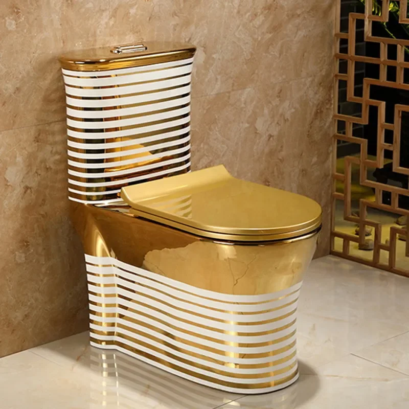 for Dubai Style Gold Electroplated Toilet Yellow Gold Finish Silent Flush Water Saving Ceramic Bathroom Commode