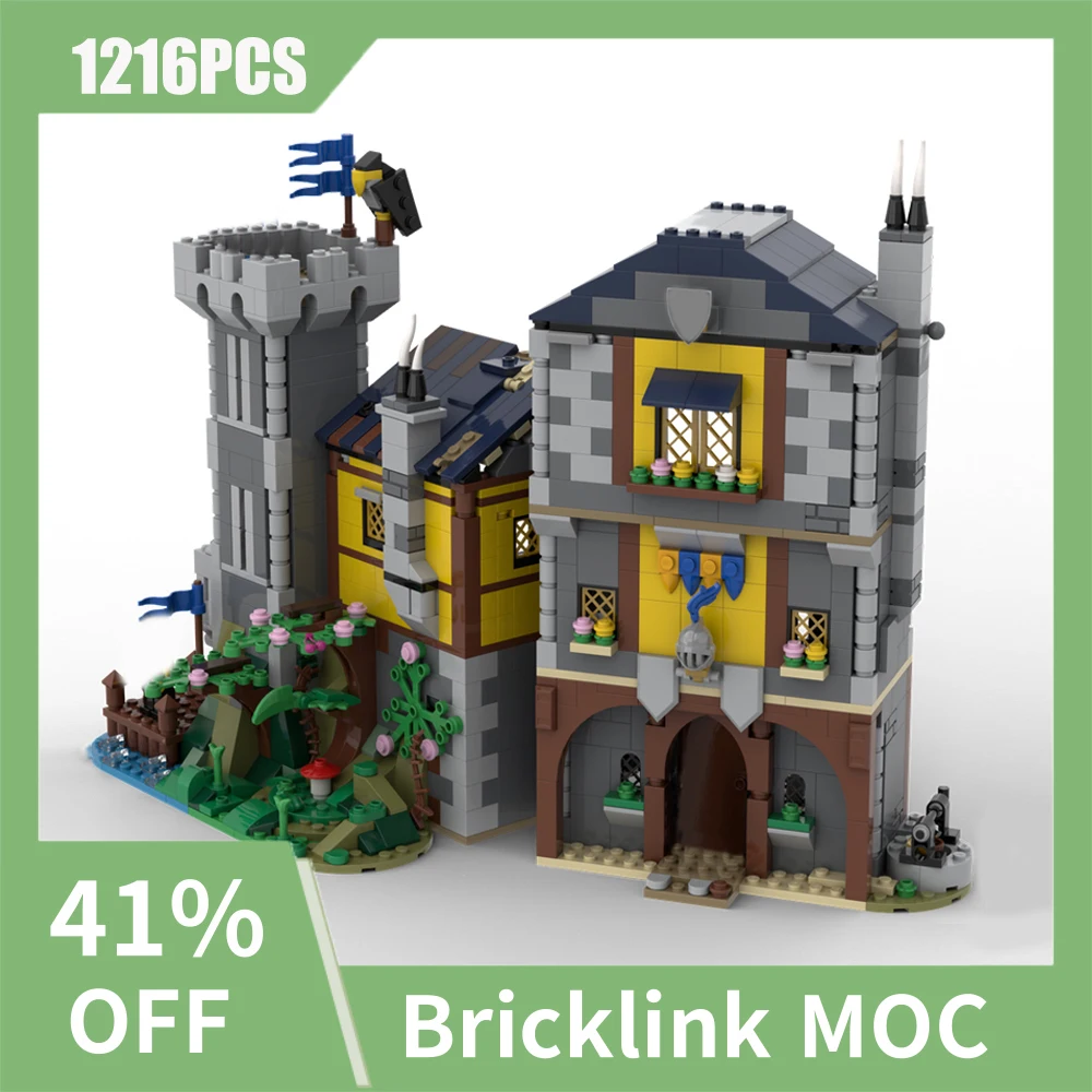 NEW 1216PCS MOC European Medieval Street View Black Falcon Inn model DIY creative ideas Child Toy Birthday Gift Blocks MOC-31120