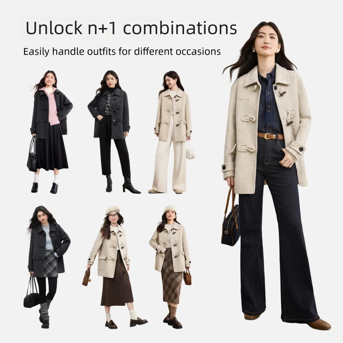 SENTUBILA Women's Double Faced Woolen Coat 2025 Winter College Style Jacket Horn Button Commuter Warm Thick Overcoat W54OC2675