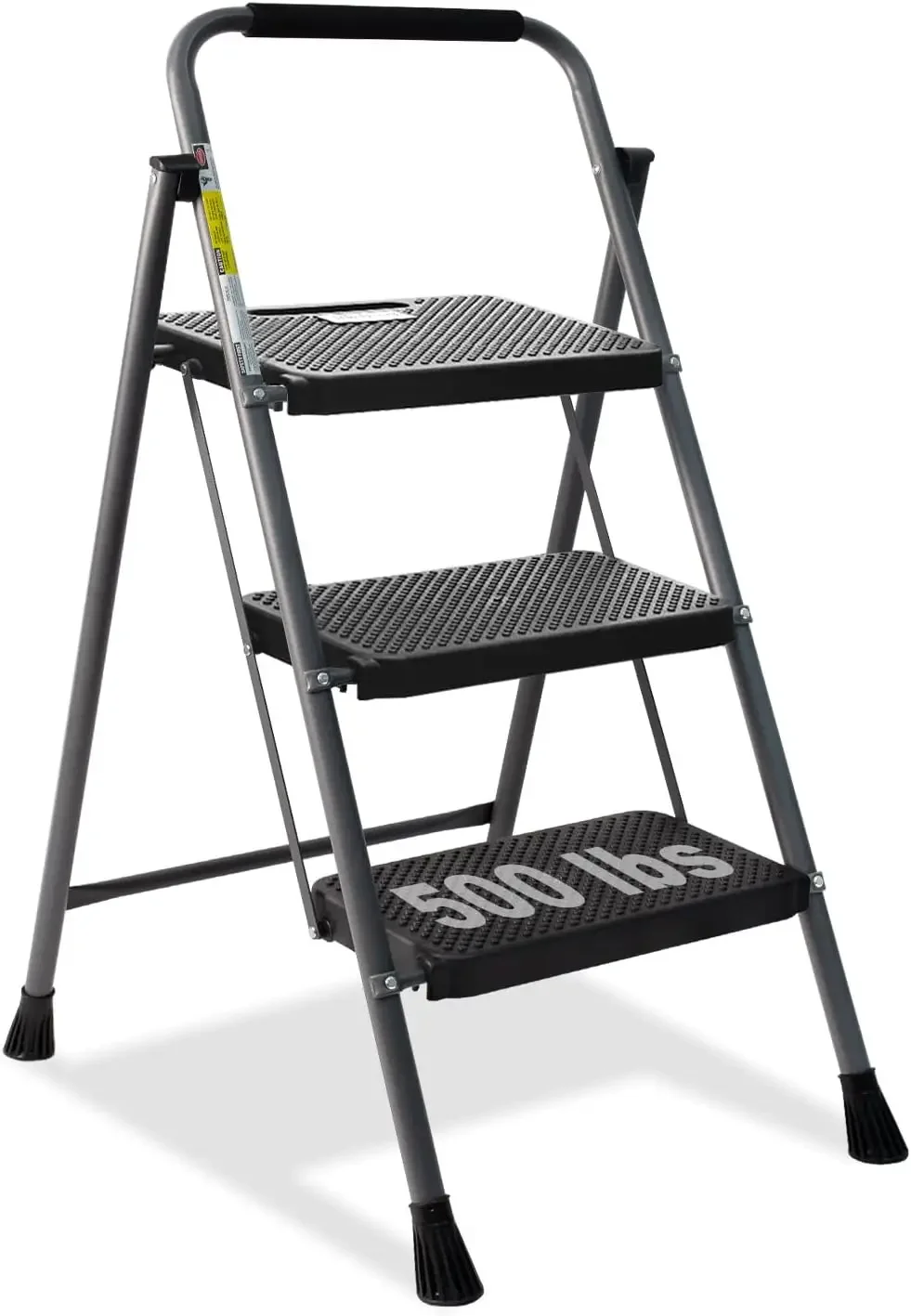 3 Step Ladder Folding Step Stool W/ Anti-Slip Wide Pedal & Convenient Handgrip, 500lbs Capacity Steel Ladder for Household