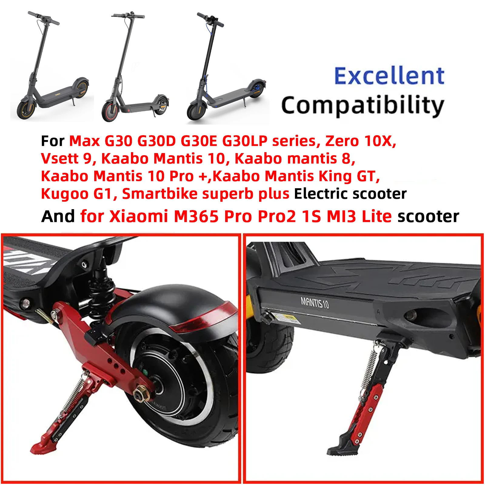 Ulip Scooter V2 Upgrade Adjustable Kickstand Parking Stand For Xiaomi Ninebot Max G30 Zero 10X Kaabo Mantis 10 Electric Scooters