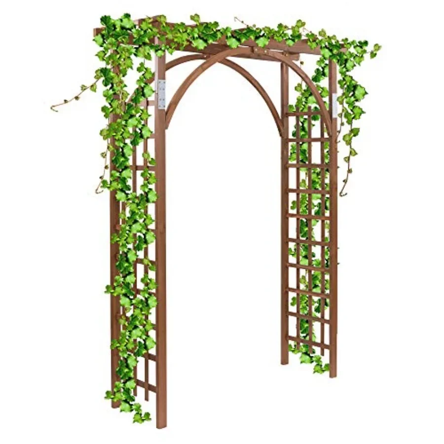 Wooden Garden Arbors Arch for Wedding Ceremony Decoration, Dark Brown Wood Arbors with Plant Climbing Rose Vines Support, Ideal