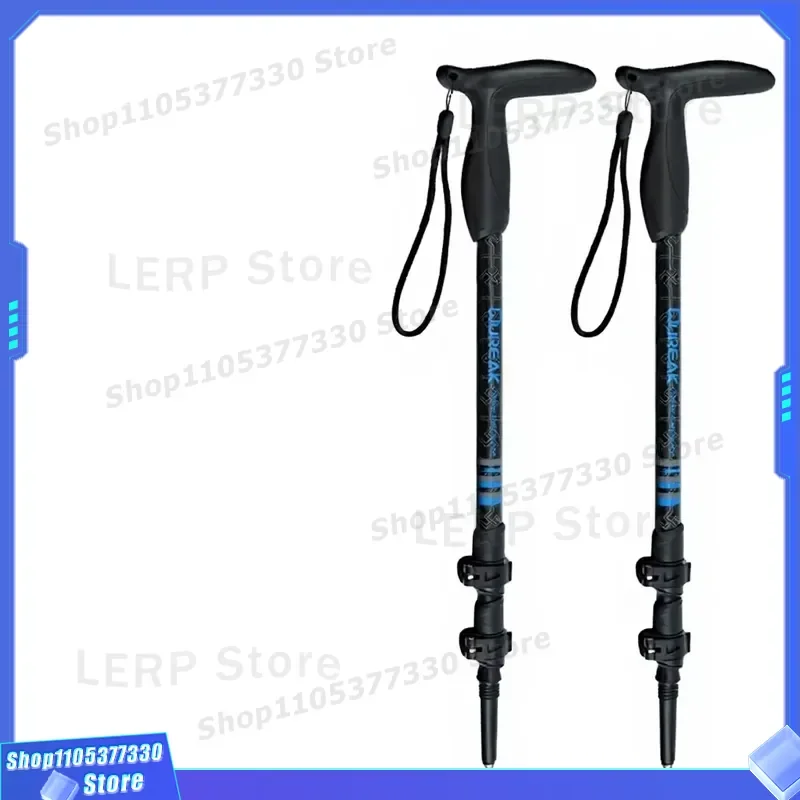 Carbon Fiber T Handle Foldable Hiking Pole Non Slip Comfortable Retractable Trekking Stick for Mountain Cross Country Skiing