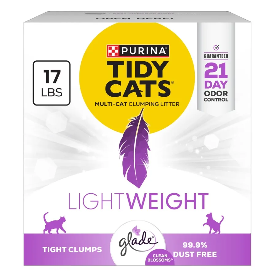 

Наполнитель для кошачьего туалета Purina LightWeight Clumping с ароматом Glade Clean Blossoms для ежедневного использования в домашних условиях, эффективно устраняет запахи.