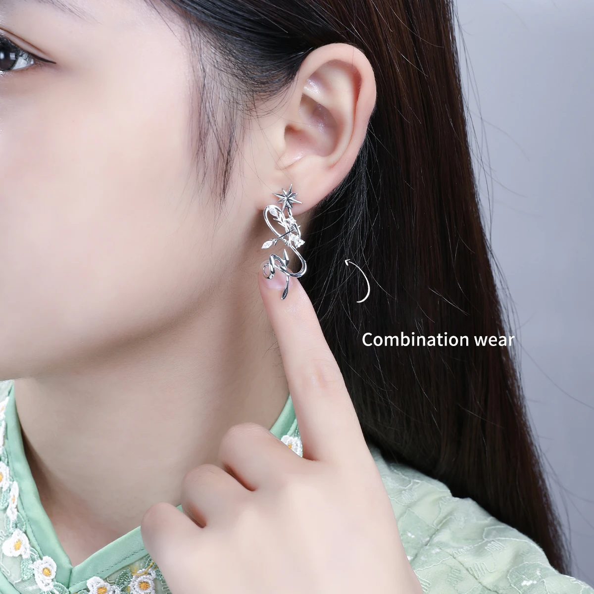 HAIKE S925 Sterling Silver Earrings Original Snowy Star Wish Earpin A Two Wear Exquisite Fashion Elegant Girl 2024 New Woman