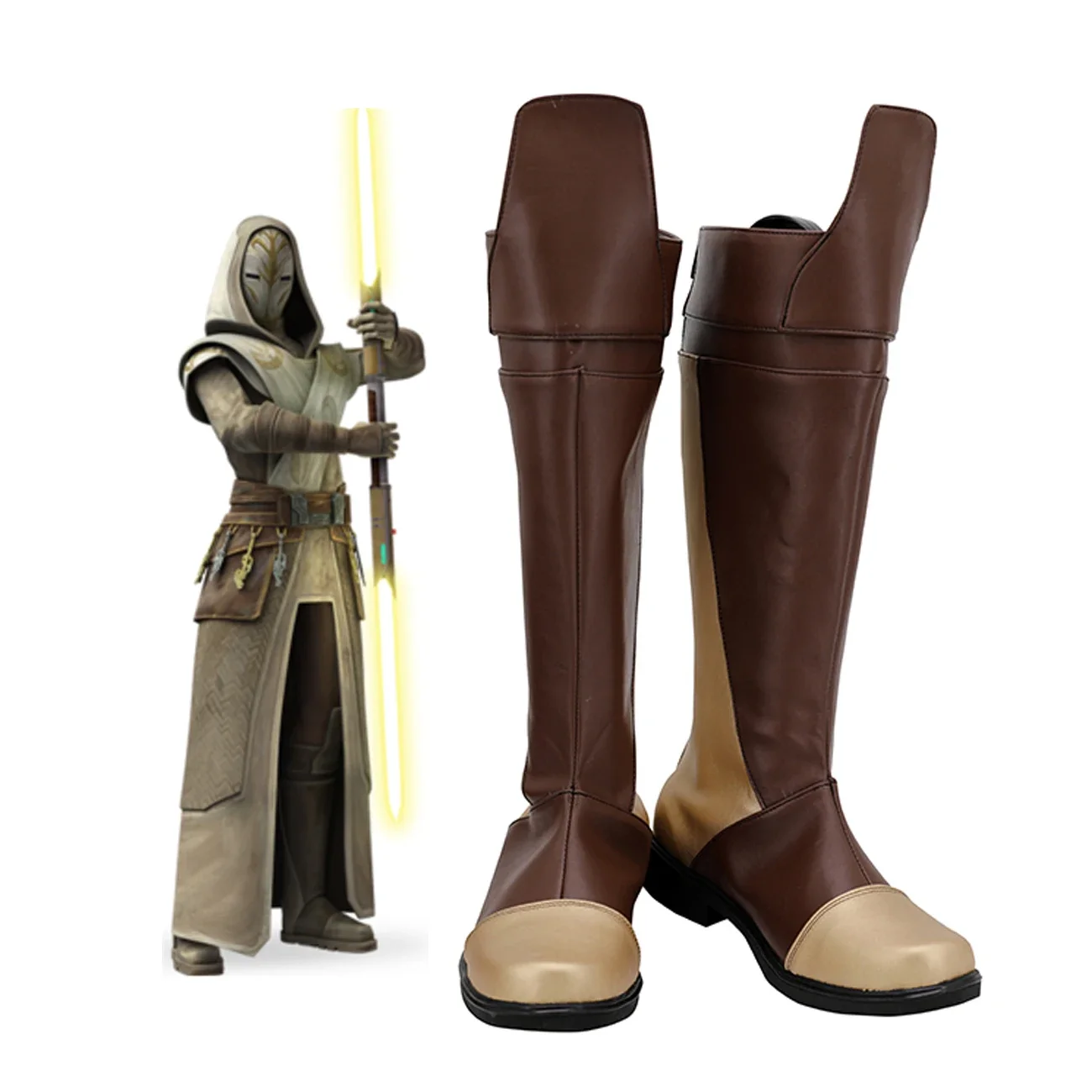 Guard of Jedi Temple Cosplay Boots Leather Shoes Brown Boots Custom Made Any Size for Unisex