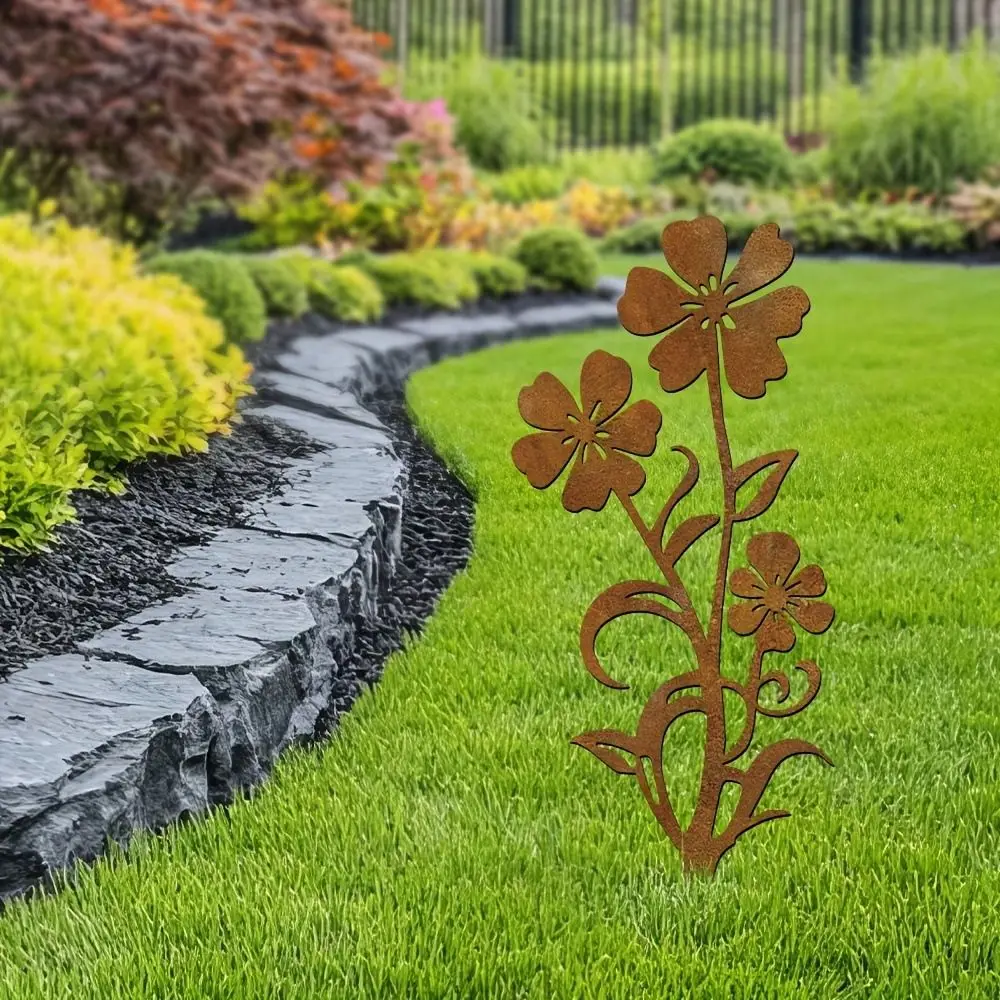 

Landscape Decoration Metal Decorative Rusty Stake Plant Shaped Antique Design Garden Pile Art Floor Plugs Bonsai