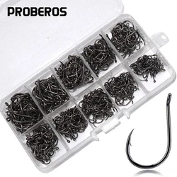PRO BEROS Fishing Hook Set With Loop Barbed Crucian Carp Fishing Sea Eyed Circle Hook 3#-12# Fishhooks Fishing Accessories Pesca