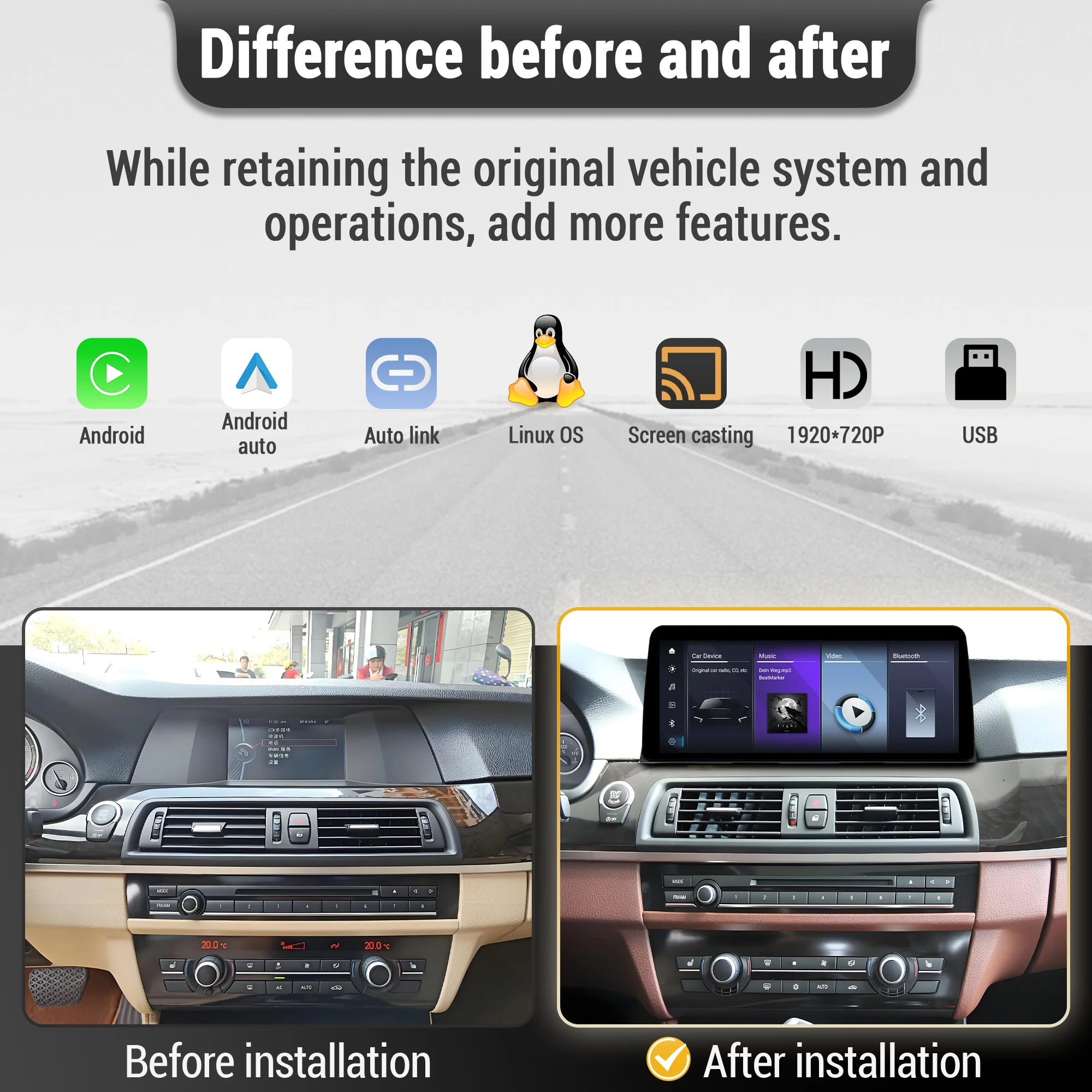 Linux Multimedia Touch Screen For BMW 5 series F10 F11 2011-2017 Car Radio Wireless Bluetooth Carplay Navigation Stereo System