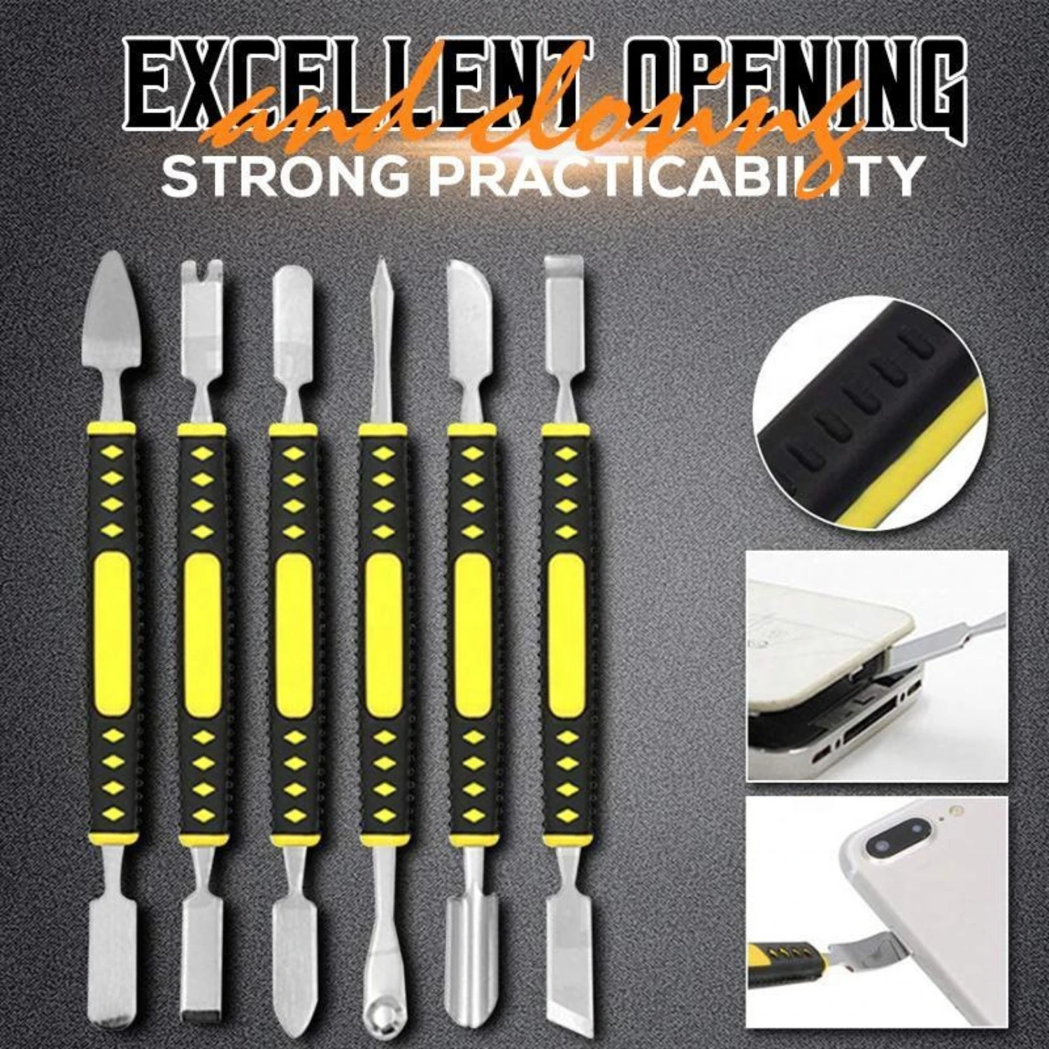 High-Quality Sturdy Dual Heads Crowbar Prying Opening Repair Tool Kit - 6PCS, Sturdy Metallic Ideal for Mobile Phone and Noteboo