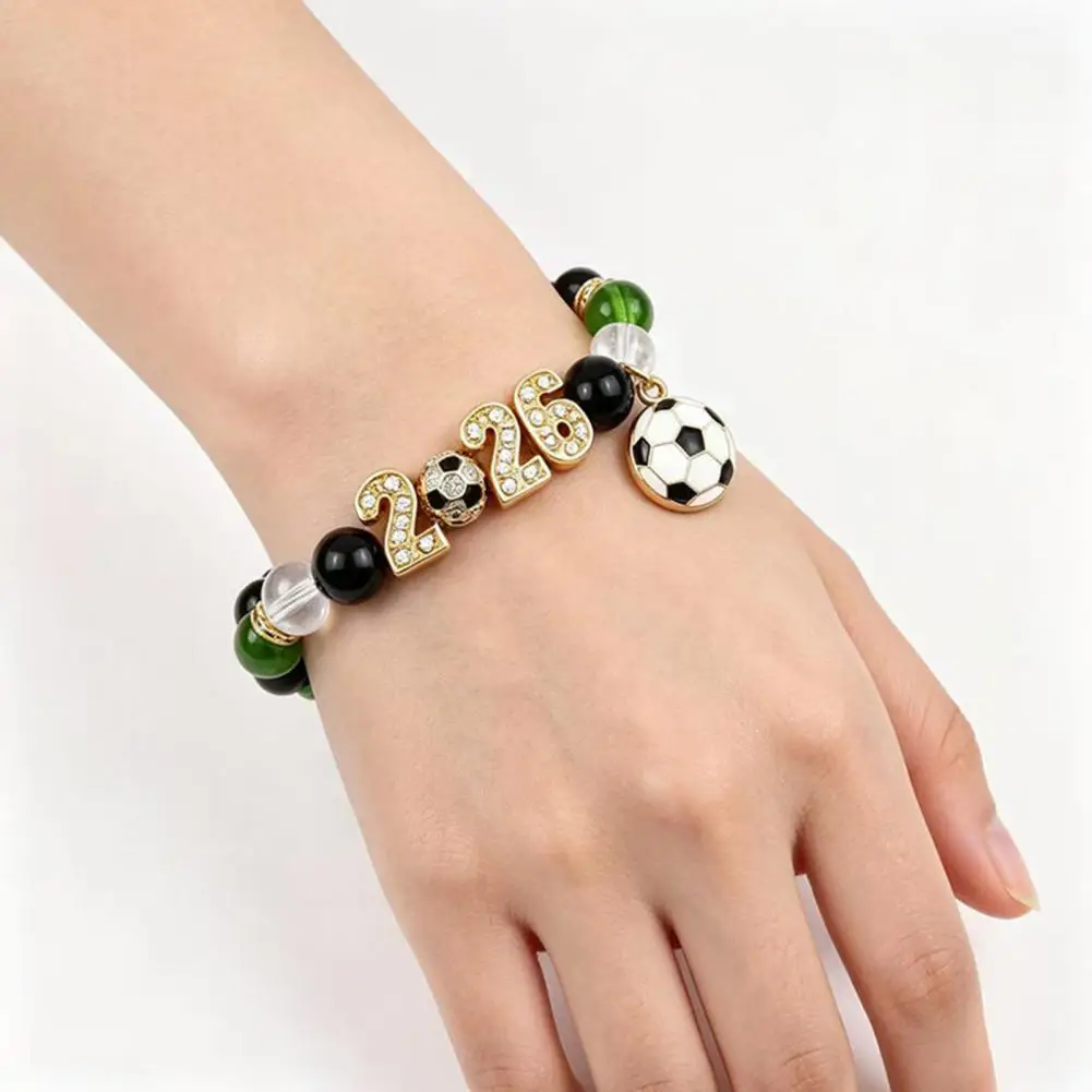Simple Bracelet Versatile Bracelet 2026 Soccer Game Bracelet with Sparkling Rhinestones Colorful Beads Charm Bracelets for Women
