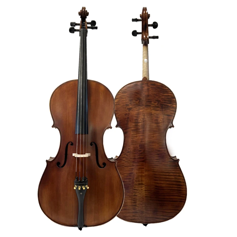 Professional Grade Performance Cello High-end Handmade Full Solid Wood Natural Tiger Pattern for Beginners Adults Children