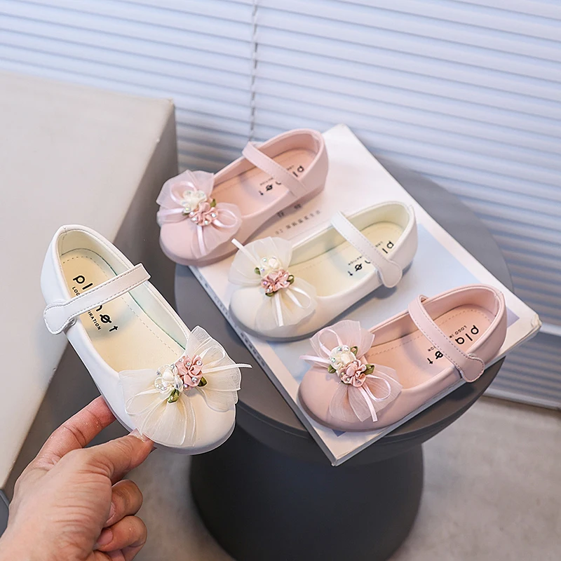 

Kids Princess Shoes with Sweet Flowers Elegant Girls Casual Leather Shoes Korean Style Autumn New Children Wedding Party Shoes