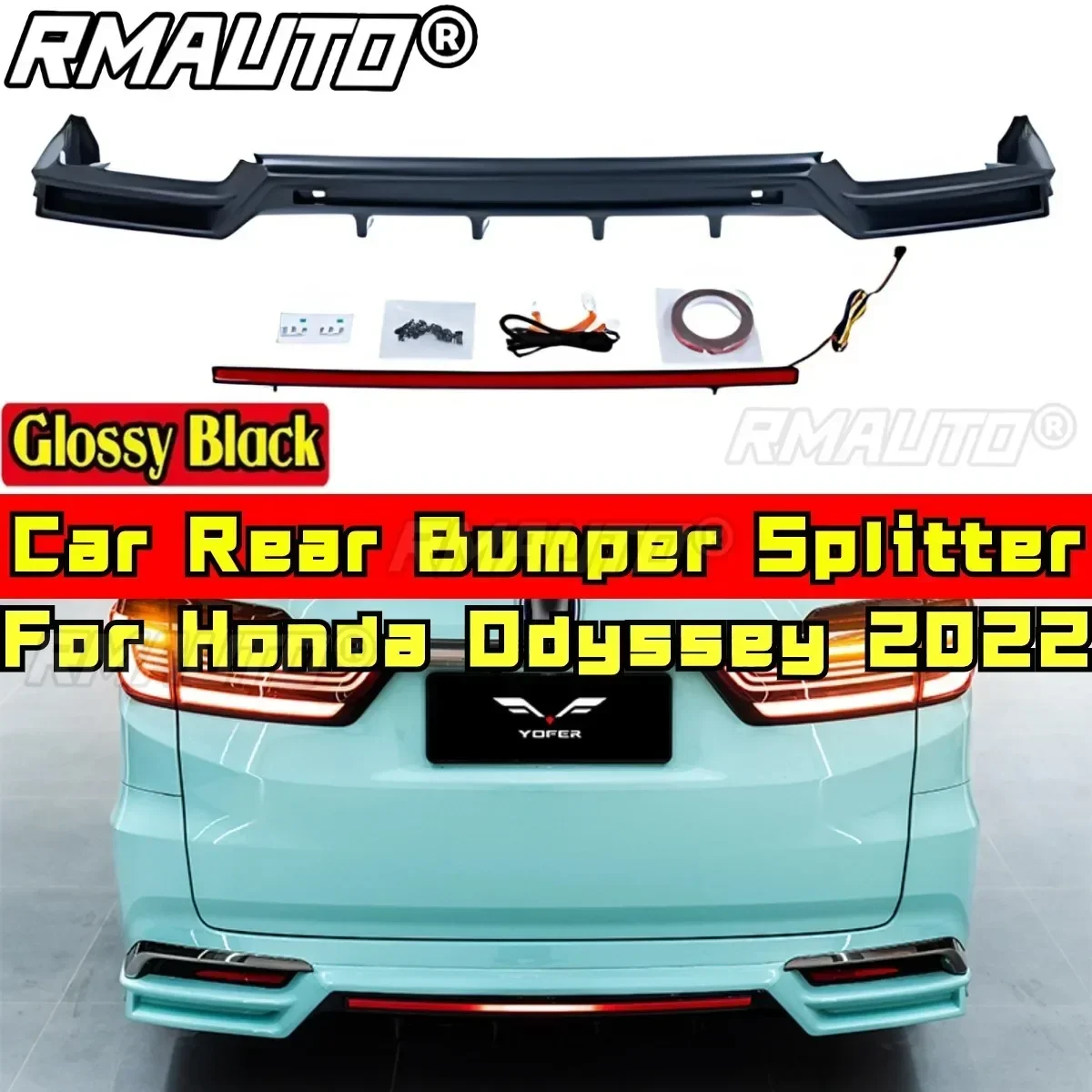 For Honda Odyssey 2022 Body Kit Rear Bumper Diffuser Matte Black YOFER Style Rear Bumper Spoiler Car Accessories