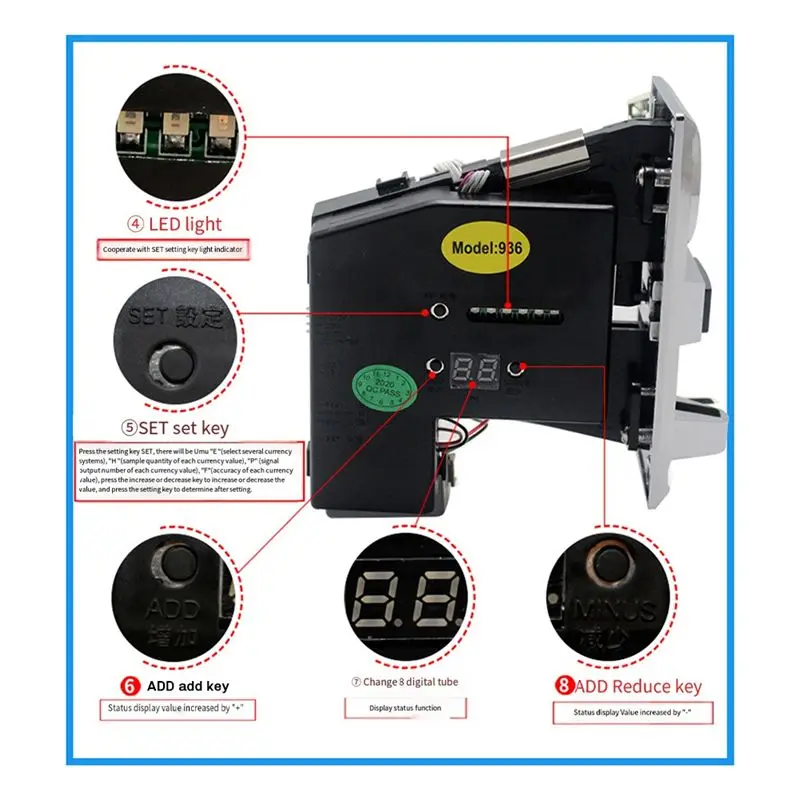 RTENTE-2PCS 616 Multi Coin Acceptor Electronic Roll Down Coin Acceptor Selector Mechanism Vending Machine Arcade Game Ticket