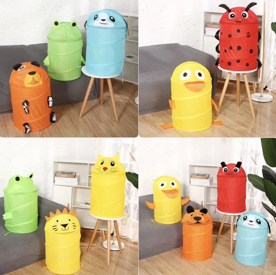 Cartoon Cute Animal Storage Bucket Folding Cylinder Laundry Basket Toy Box Organizer Storage Bag