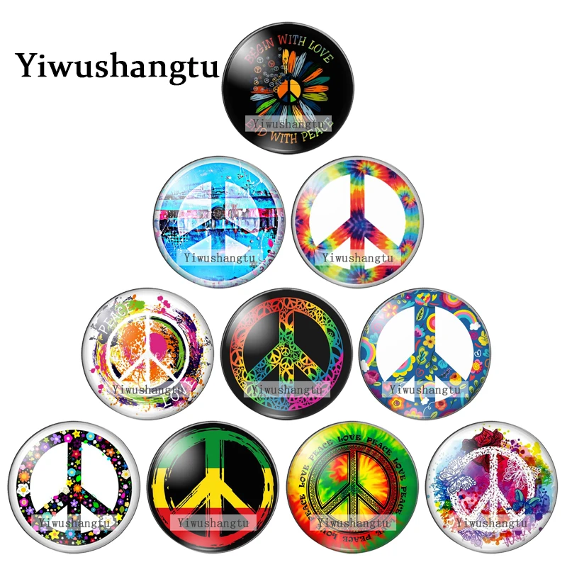 Watercolor Love Peace Circle Art paintings 12mm/18mm/20mm/25mm Round photo glass cabochon demo flat back Making findings