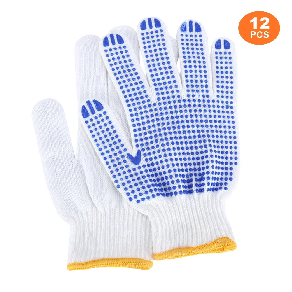 Cotton Non-slip Particle Gloves Wear-resistant White Protective Work Gloves Breathable PVC Dot Beads for Chopping Wood Gardening